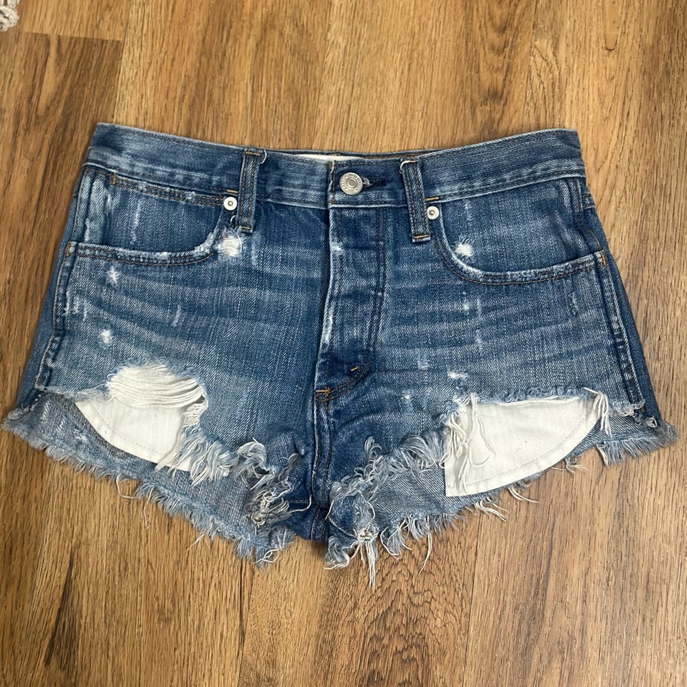 Abercrombie & Fitch Blue Jean Shorts Distressed Frayed Hem
